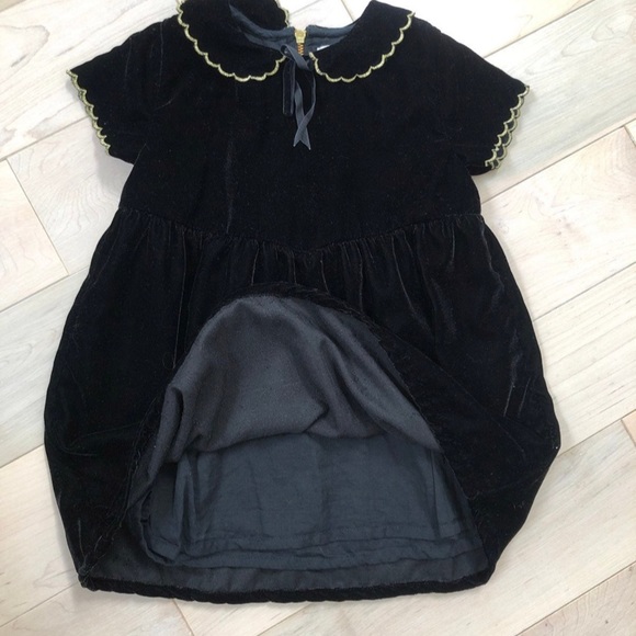 Louis Louise girls soft velvet black gold trim dress - Picture 6 of 7